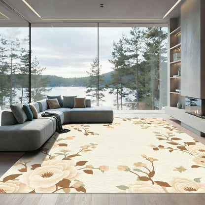 Cream Floral Garden Border Rug