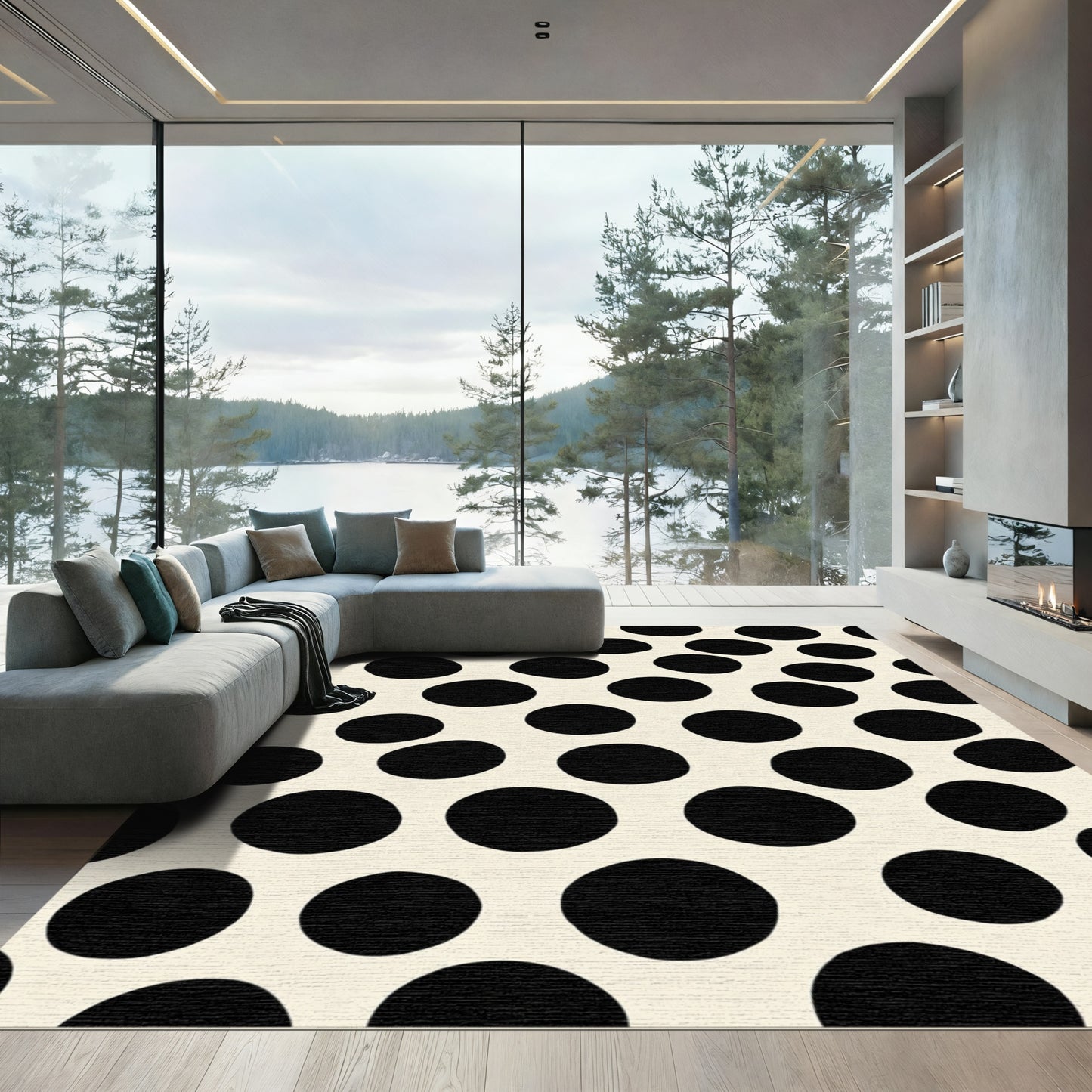 Cream Black Polka Dot Field Rug