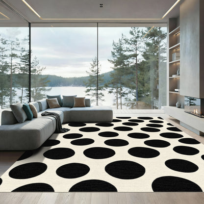 Cream Black Polka Dot Field Rug