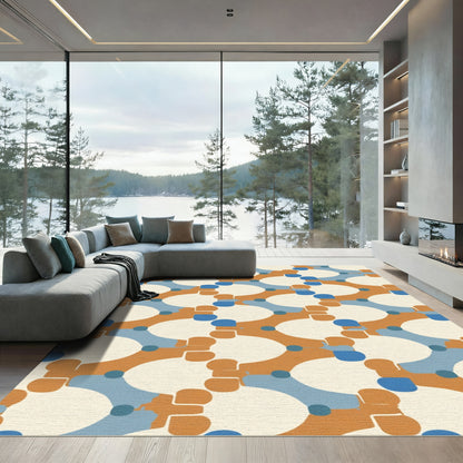 Retro Blue Ochre Interlocking Circles Rug