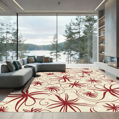 Crimson floral vines swirling abstractly Rug