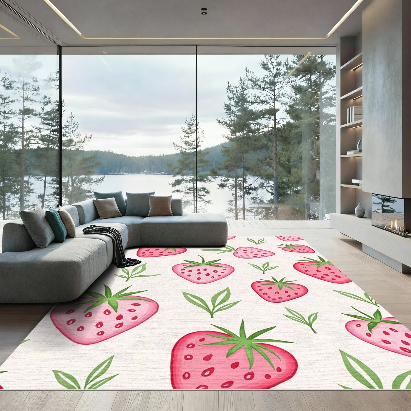Pink Strawberry Fruit Garden Whimsical Rug