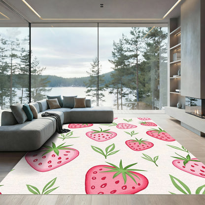 Pink Strawberry Fruit Garden Whimsical Rug
