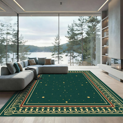 Emerald Gold Scattered Dots Border Rug