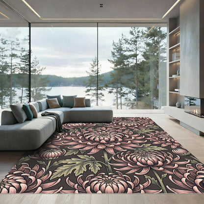 Pink Chrysanthemum Floral Artwork Rug