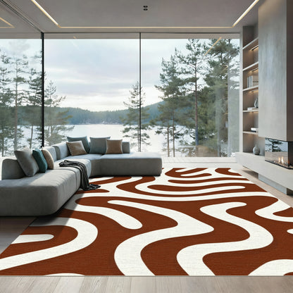 Brown Cream Abstract Organic Lines Rug