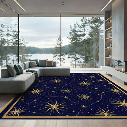 Golden Starburst Celestial Navy Rug
