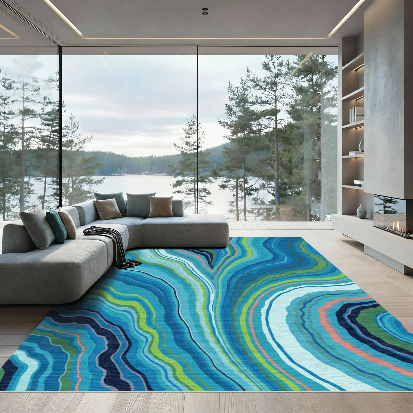 Oceanic Agate Swirl Blue Green Rug