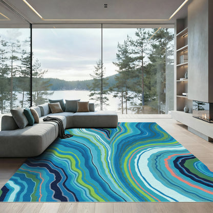 Oceanic Agate Swirl Blue Green Rug