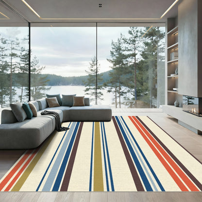 Retro Multi Color Stripe Overlay Rug