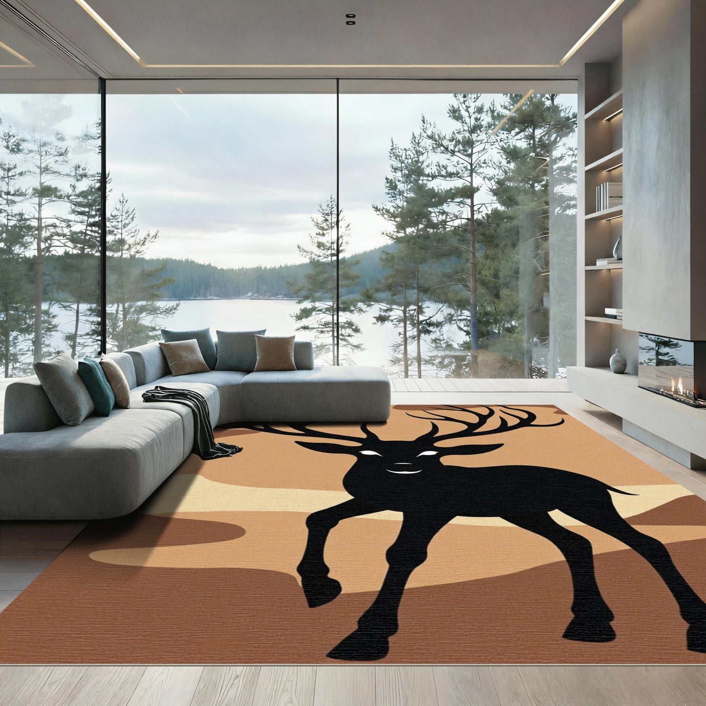 Black Antlered Stag Camouflage Background Rug