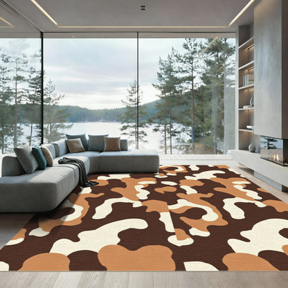Brown Cream Camo Abstract Organic Forms Rug