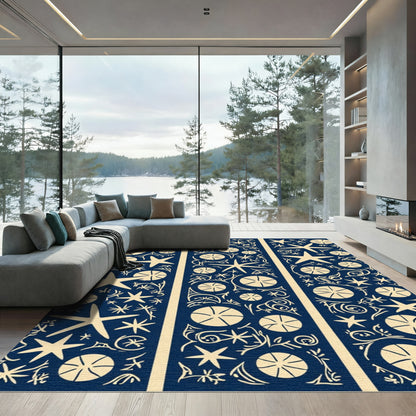 Indigo Starfish Seashell Medallion Rug