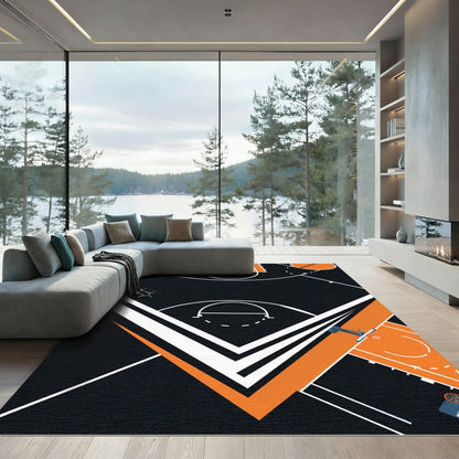 Modern Geometric Orange and Black Court Rug