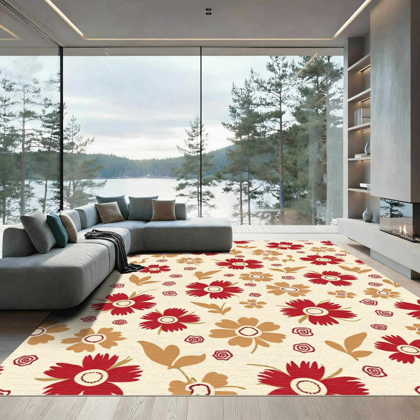 Crimson Gold Floral Garden Rug
