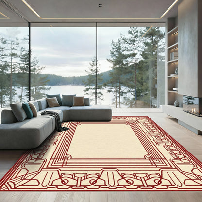 Regal Crimson Geometric Border Rug