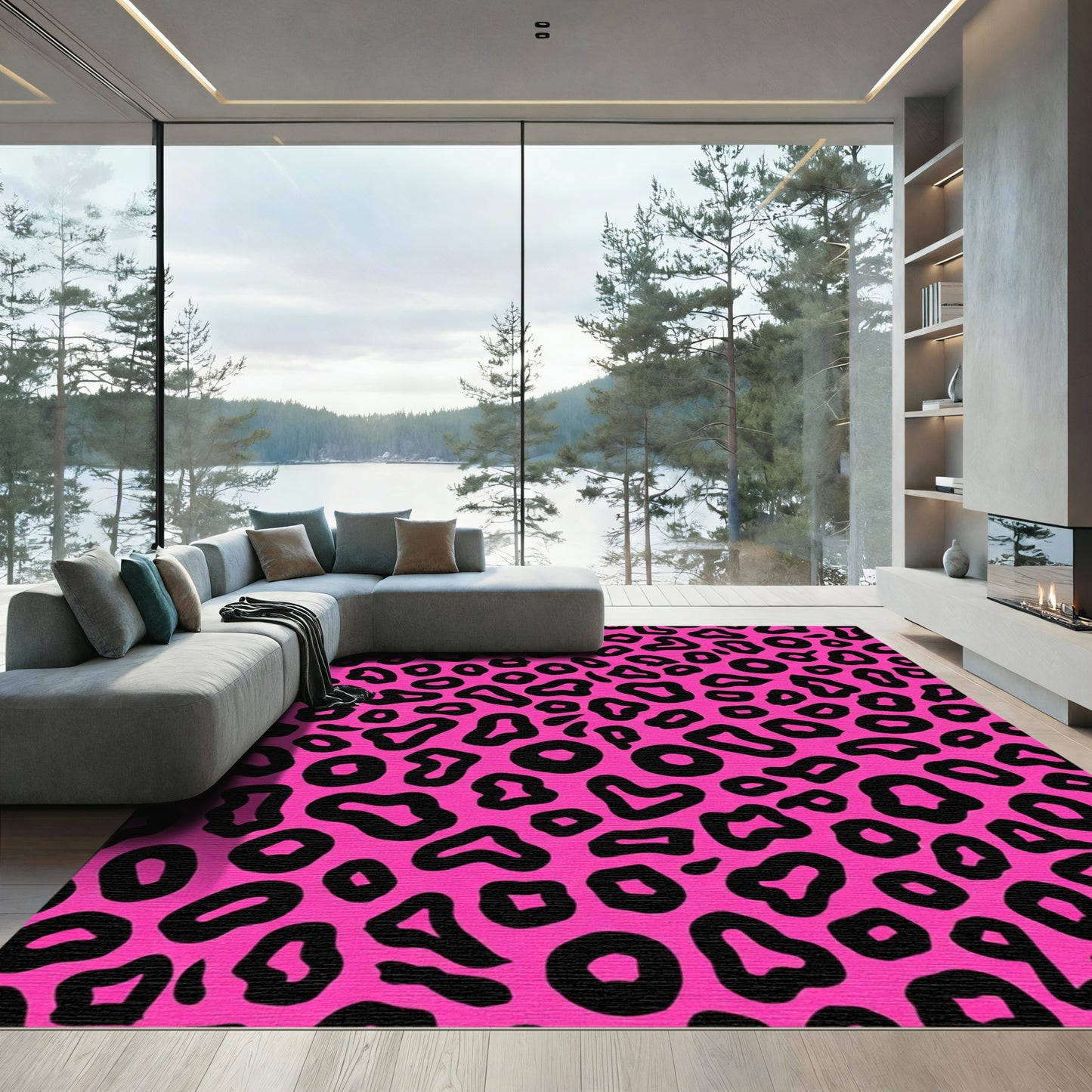 Fuchsia Black Animal Print Accent Rug