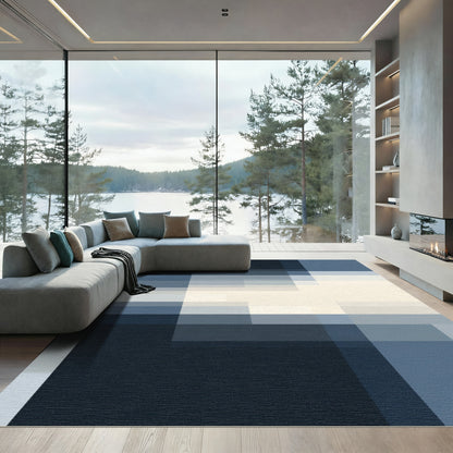 Deep Blue Gradient Geometric Blocks Rug