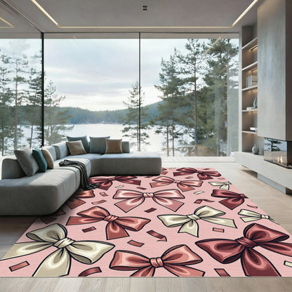 Elegant Blush Satin Ribbon Bows Rug