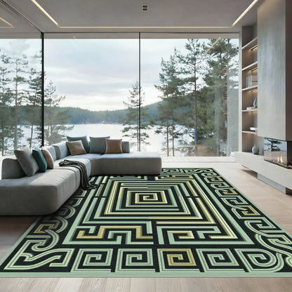 Sage Green Geometric Maze Border Rug
