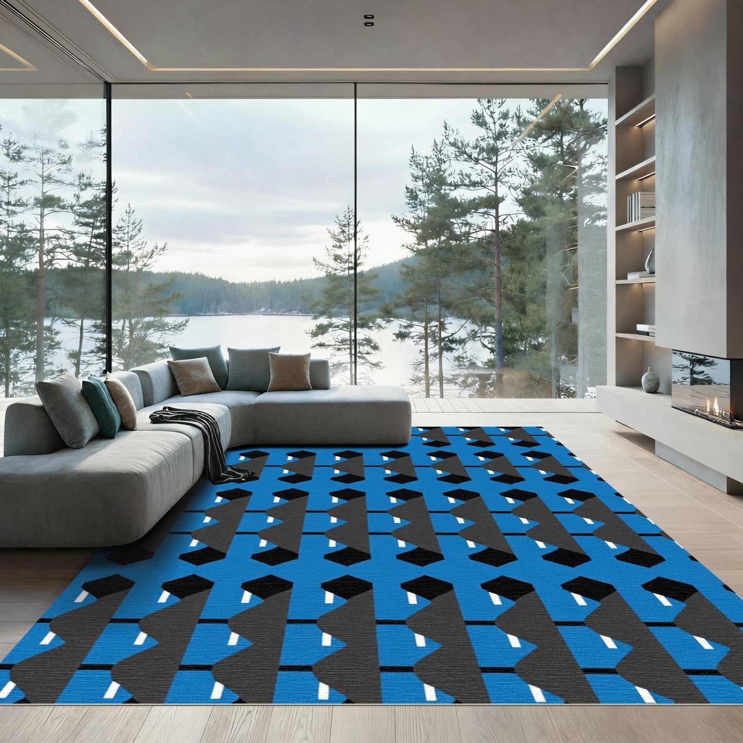 Blue Geometric Abstract Tiling Rug