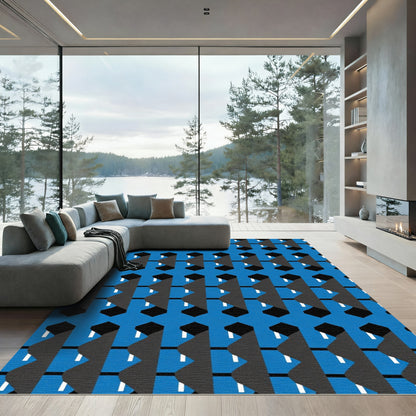Blue Geometric Abstract Tiling Rug
