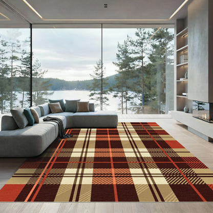 Classic Rust and Cream Tartan Plaid Rug