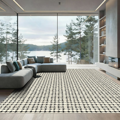 Cream Black Grid Texture Rug