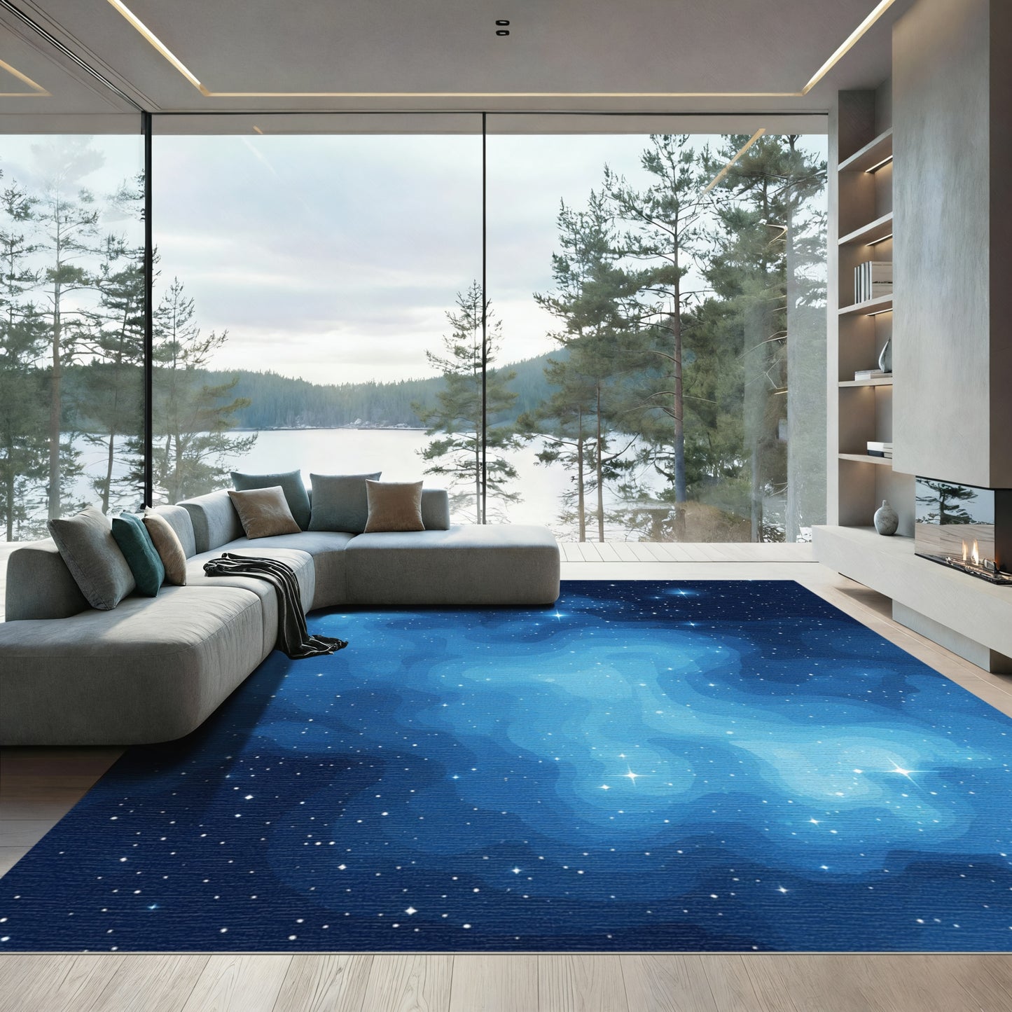Deep Blue Nebula Starry Night Sky Rug
