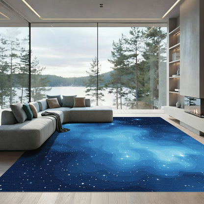 Deep Blue Nebula Starry Night Sky Rug