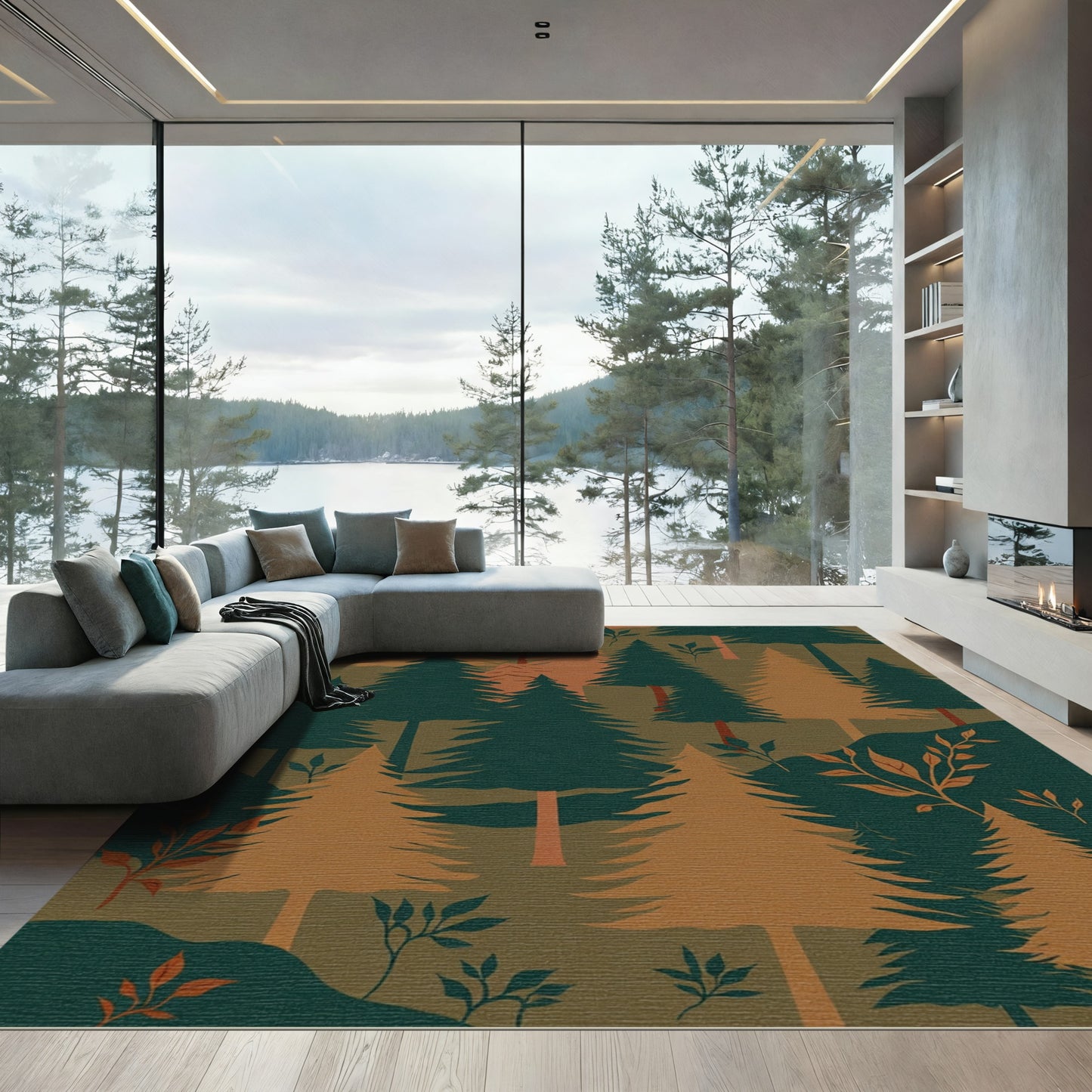 Forest Evergreen Woodland Tree Scene Rug