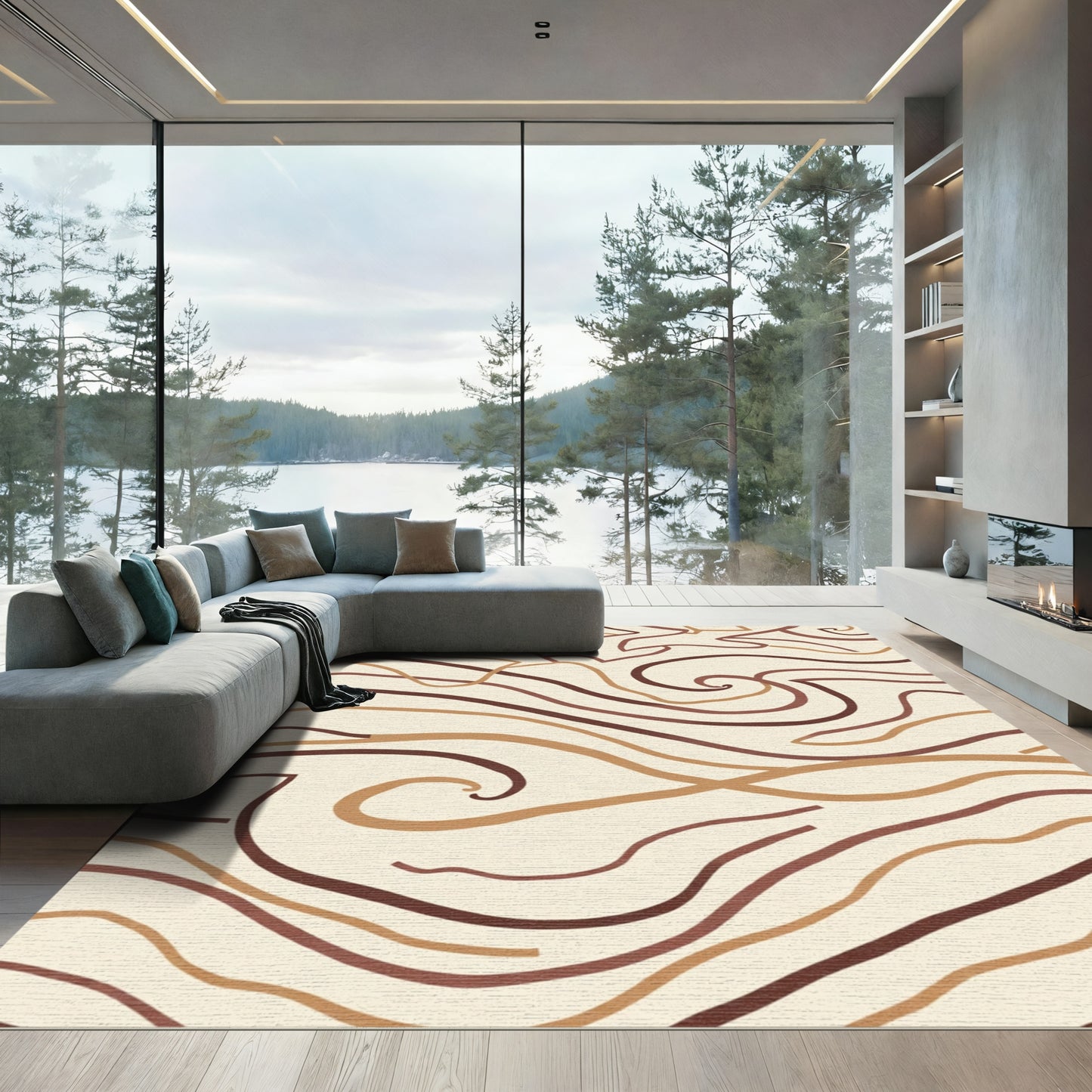 Earthy Tone Swirl Abstract Lines Rug