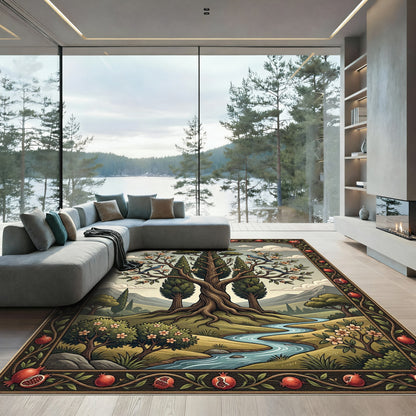 Ancient Garden Scene with Birds Stream Rug
