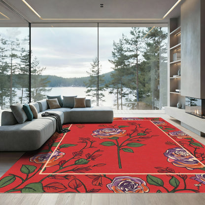 Vintage Red Rose Garden Arrangement Rug