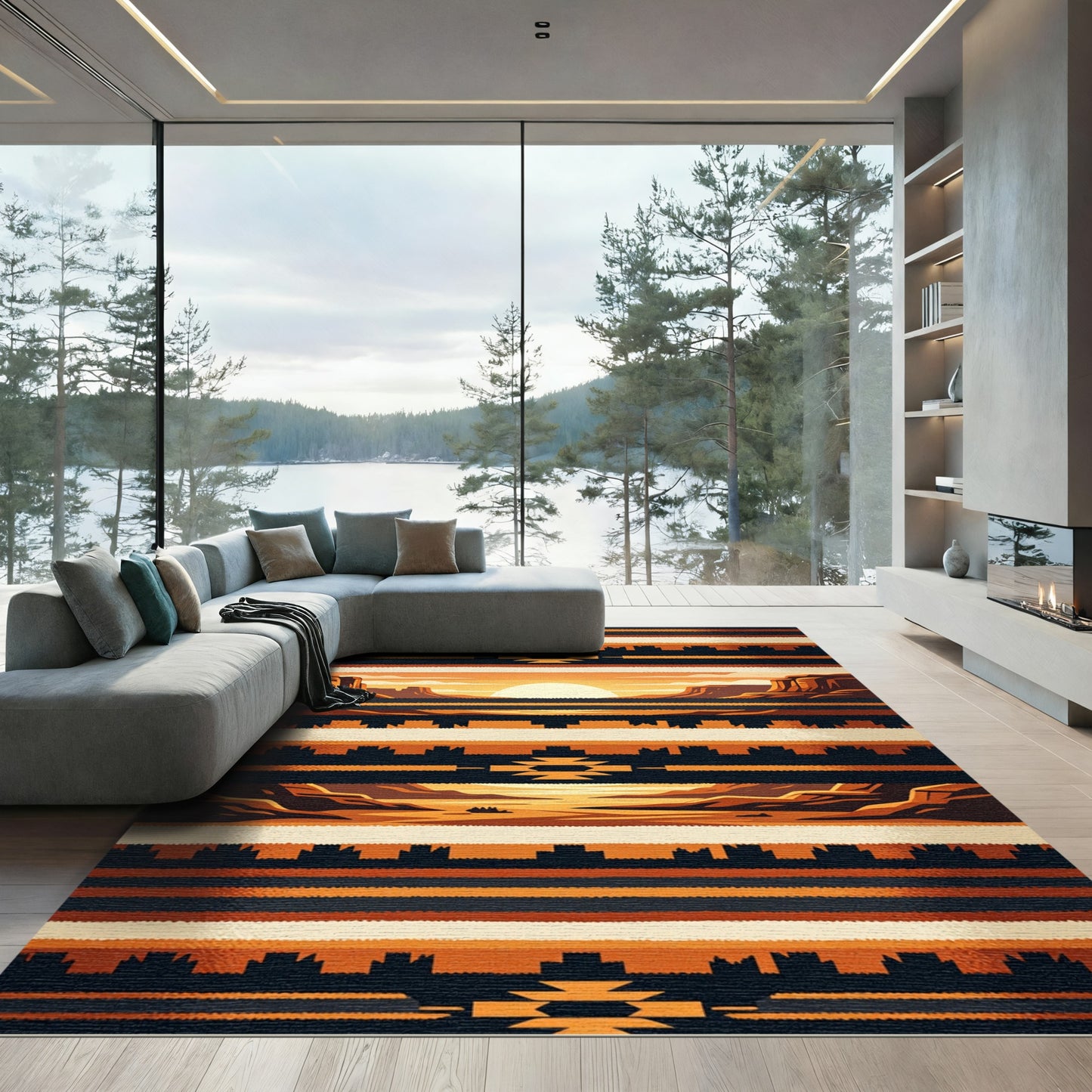 Earthy Southwestern Canyon Sunset Striped Texture Rug