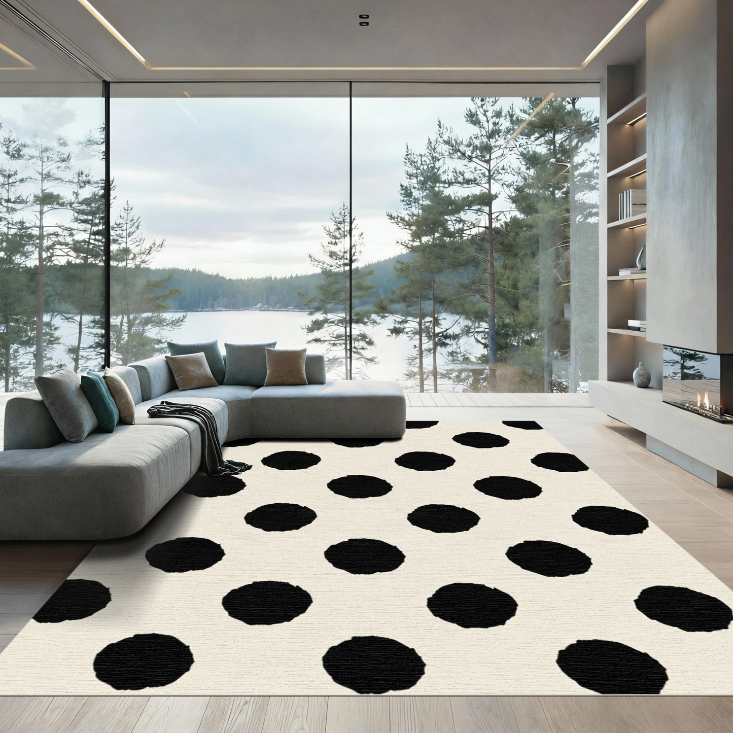 Cream Black Polka Dot Rug