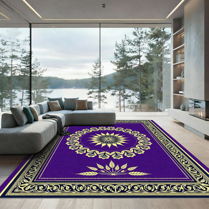 Golden Sunburst Mandala Purple Rug