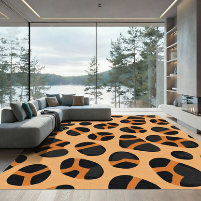 Orange and Black Abstract Spots Rug