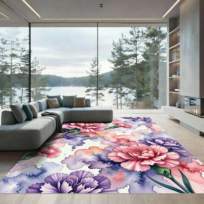 Watercolor Carnation and Iris Floral Garden Rug