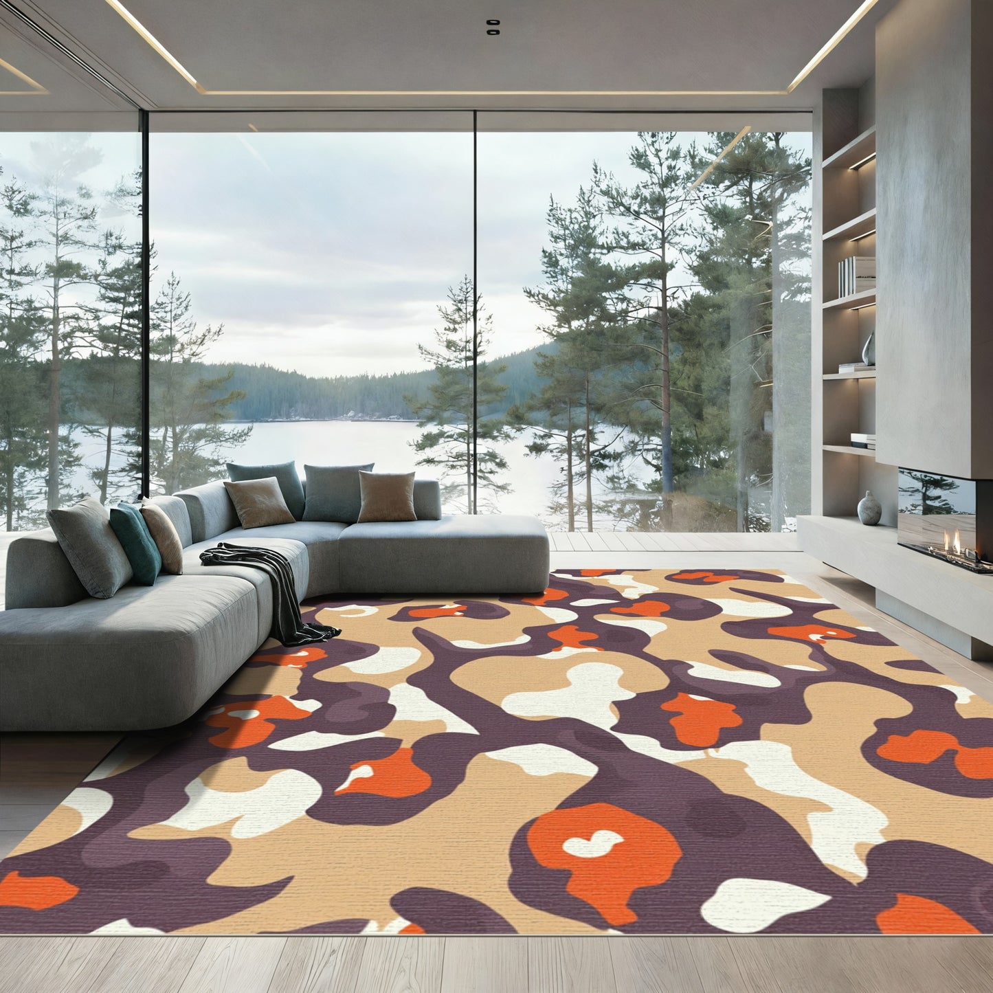 Earthy Red Purple Abstract Shapes Rug
