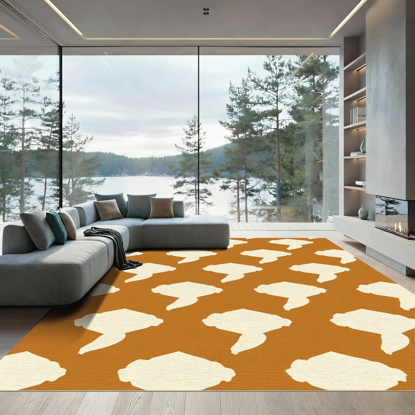 Golden Brown Abstract Tassel Rug