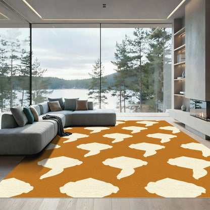 Golden Brown Abstract Tassel Rug