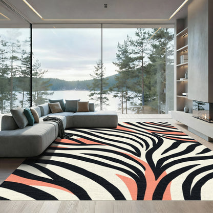 Cream Black Coral Zebra Stripes Rug