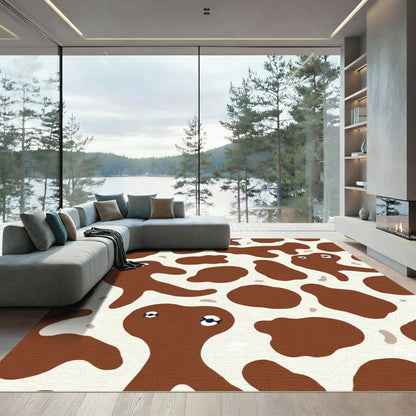 Brown White Organic Abstract Face Rug