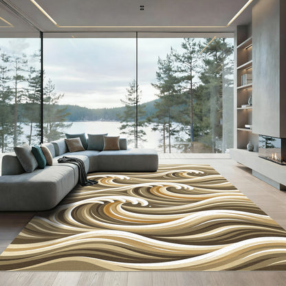 Brown And Cream Abstract Wave Rug