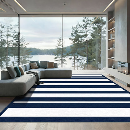 Navy White Alternating Stripe Rug