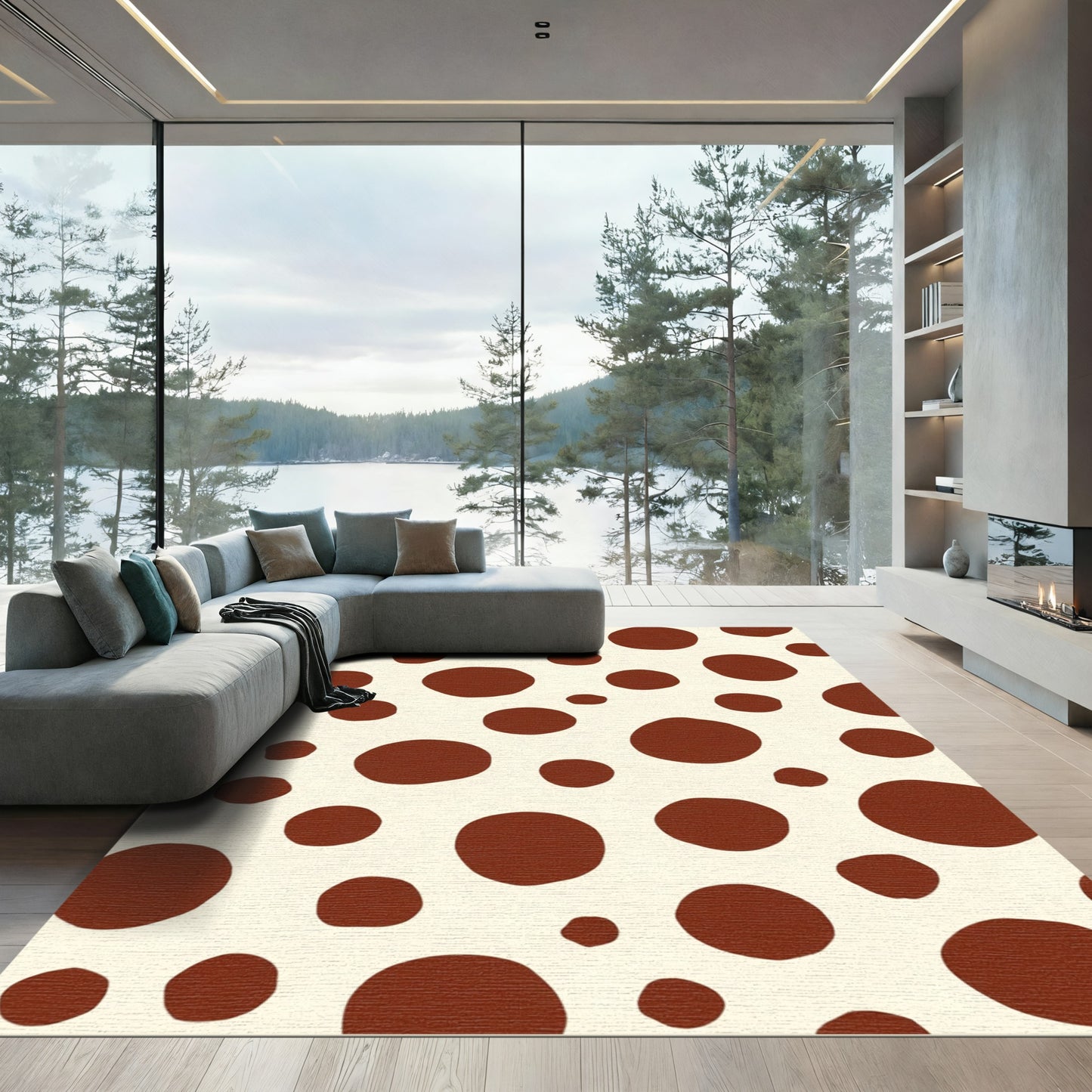 Chocolate Brown Polka Dots Repeating Design Rug