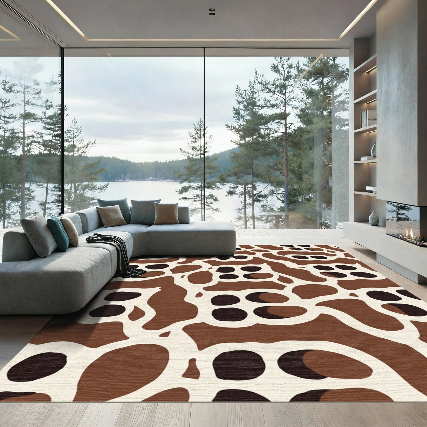 Brown Ivory Abstract Organic Shapes Rug