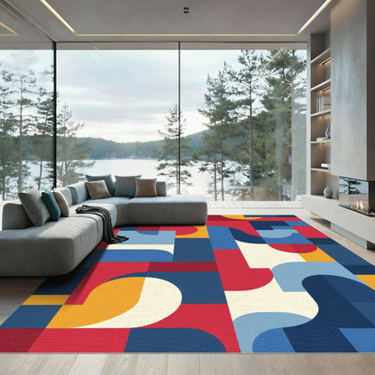 Bold Red Blue Yellow Geometric Abstract Rug