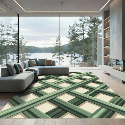 Sage Green Intersecting Diagonal Lattice Rug